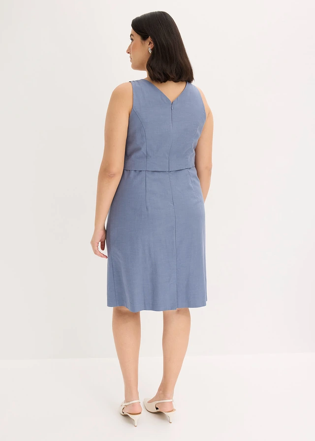 Robe fourreau sans manches effet blazer, Couleur: bleu fumé