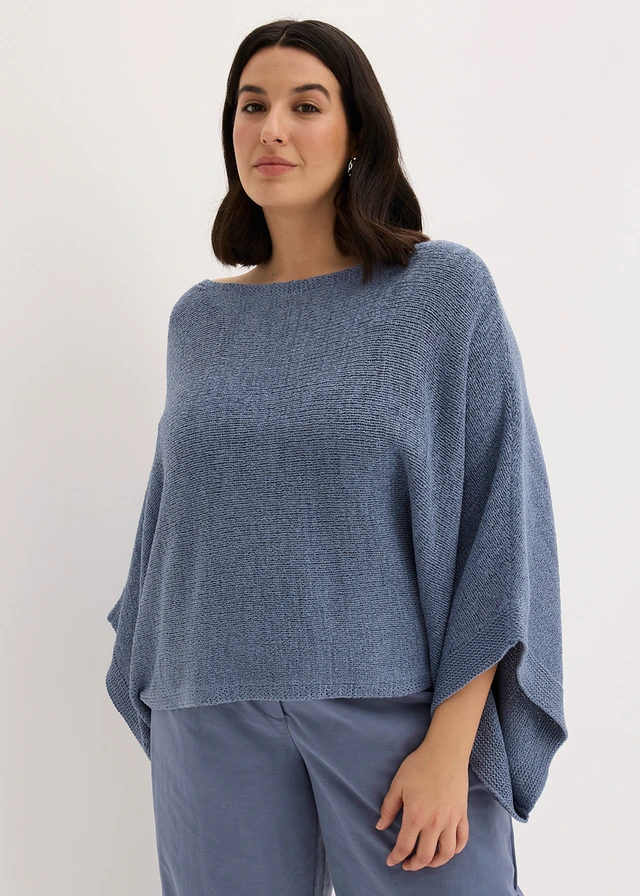 Kimono-trui van lintgaren, Kleur: rookblauw