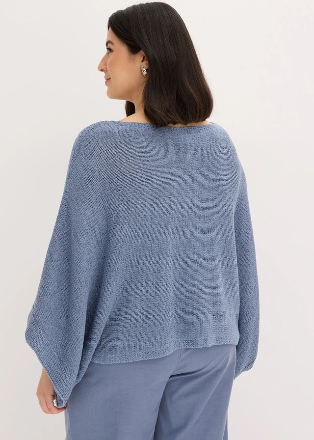 Kimono-trui van lintgaren, Kleur: rookblauw