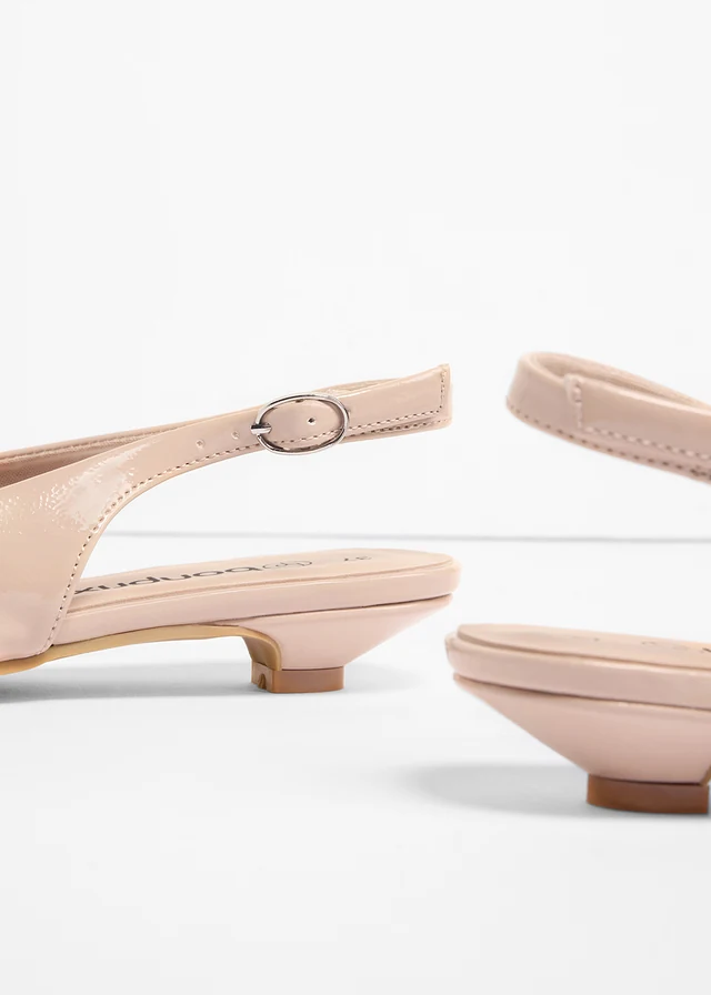 Slingback ballerina's in laklook, Kleur: beige
