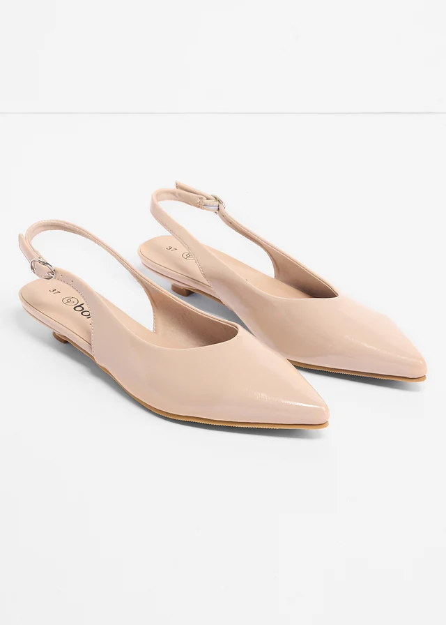 Slingback ballerina's in laklook, Kleur: beige