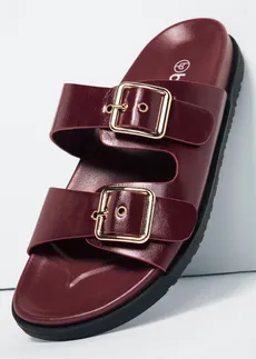 Slippers met gesp, Kleur: robijnrood