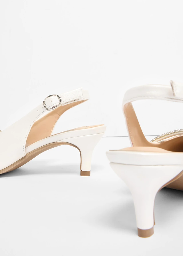 Escarpins slingback avec strass, Couleur: blanc nacré métallisé