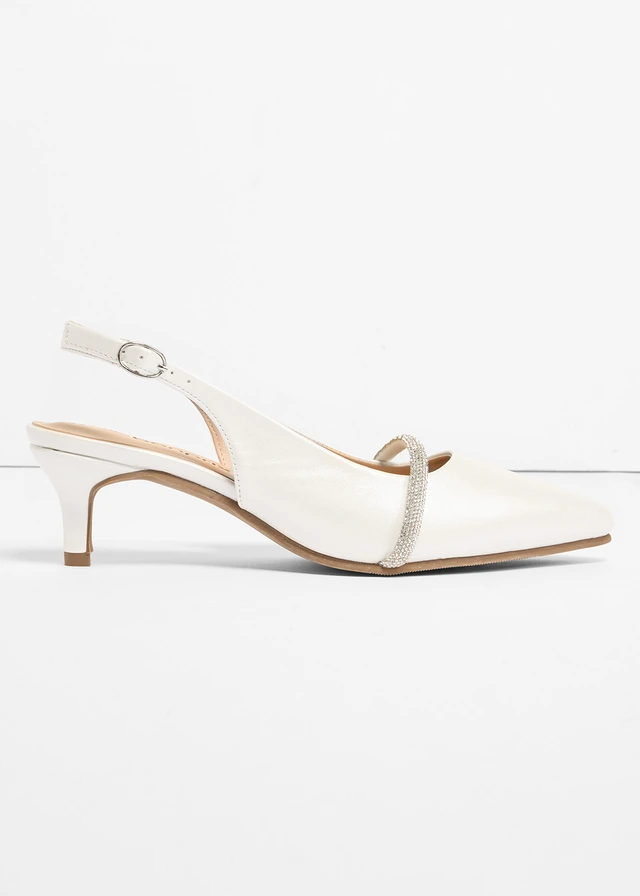 Slingback pumps met glittersteentjes, Kleur: parelwit metallic