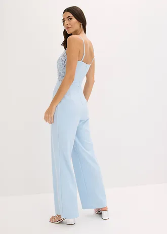 Overál struktúrás kreppből és gyöngyös hímzéssel • púderkék • bonprix áruház