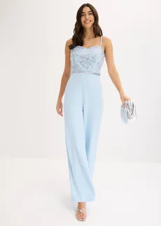 Combinaison en crêpe texturé avec perles brodées • bleu poudré • Boutique bonprix