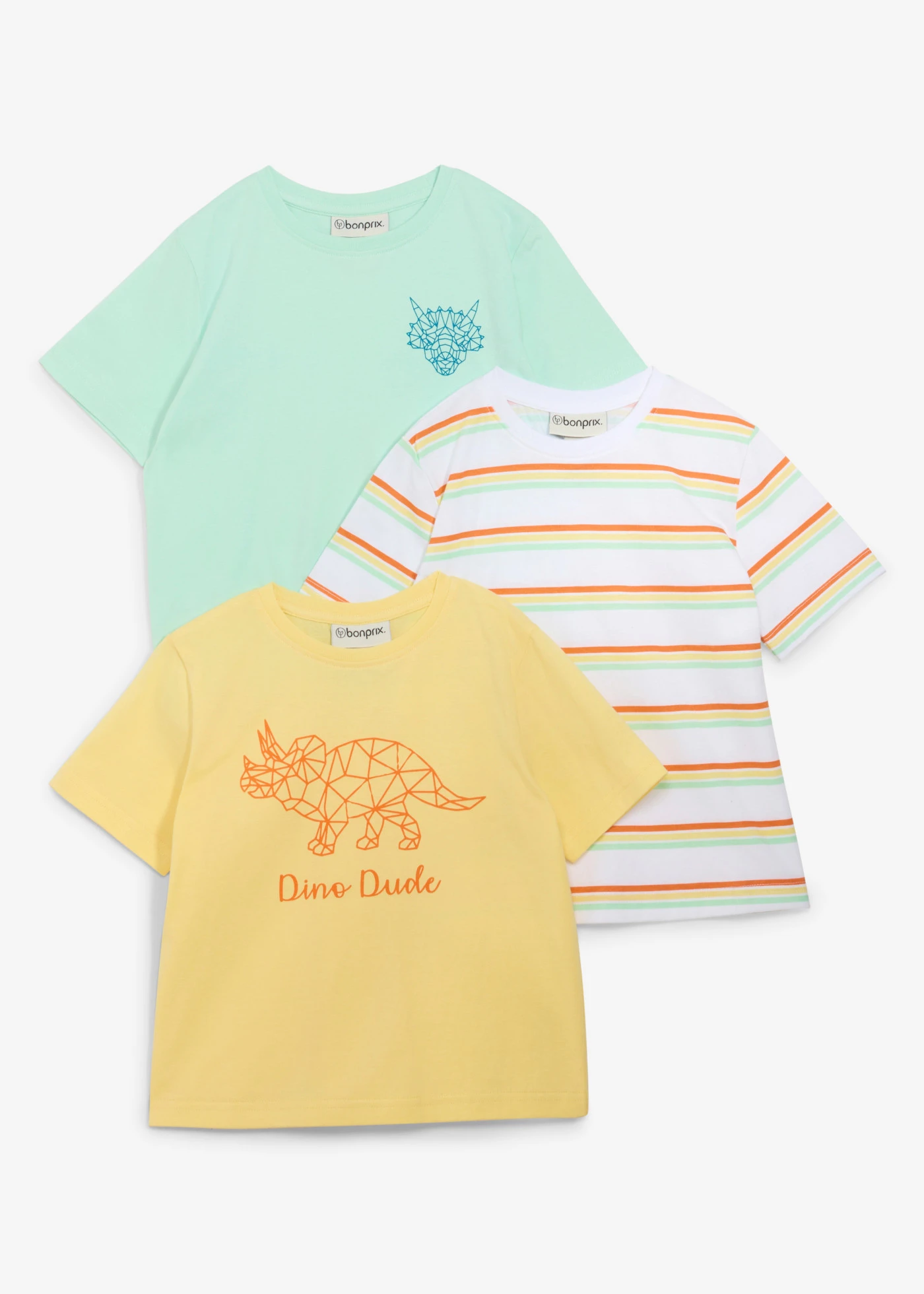 Tricou din bumbac organic 100% (set/3 buc.) • galben deschis+verde-mentă deschis +alb cu imprimeu • magazin bonprix