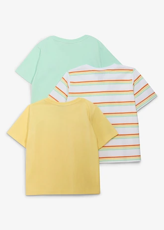 T-shirt van puur biologisch katoen (set van 3) • lichtgeel+lichtmint+wit met print • bonprix online shop