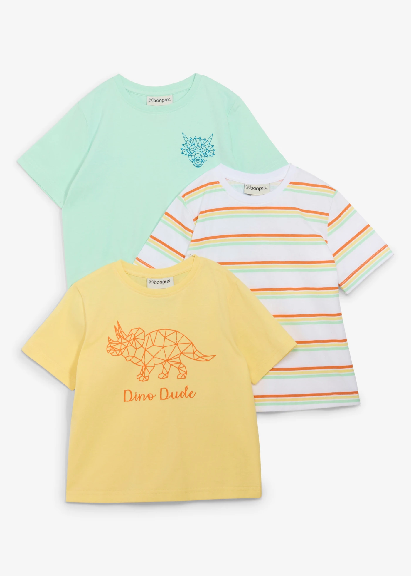 Tricou din bumbac organic 100% (set/3 buc.) • galben deschis+verde-mentă deschis +alb cu imprimeu • magazin bonprix
