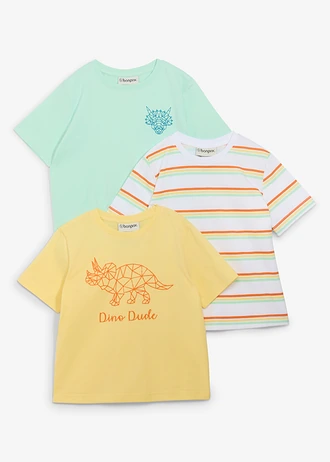 T-shirt van puur biologisch katoen (set van 3) • lichtgeel+lichtmint+wit met print • bonprix online shop