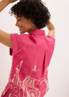 Blúzka oversized z bavlny, krátky rukáv • pinklady/štrkovo béžová grafická potlačená • obchod bonprix