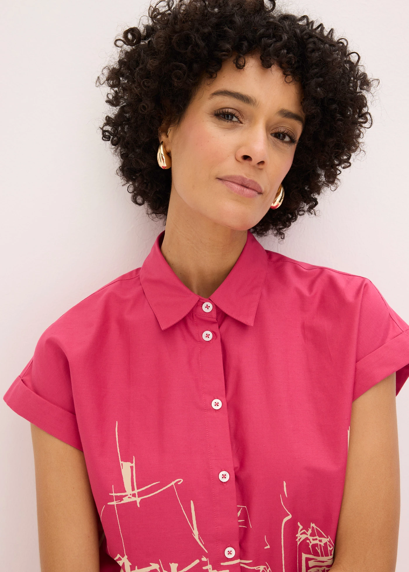 Bluzka oversize z krótkim rękawem z bawełnianej popeliny • różowy „pink lady” - szarobeżowy • sklep bonprix