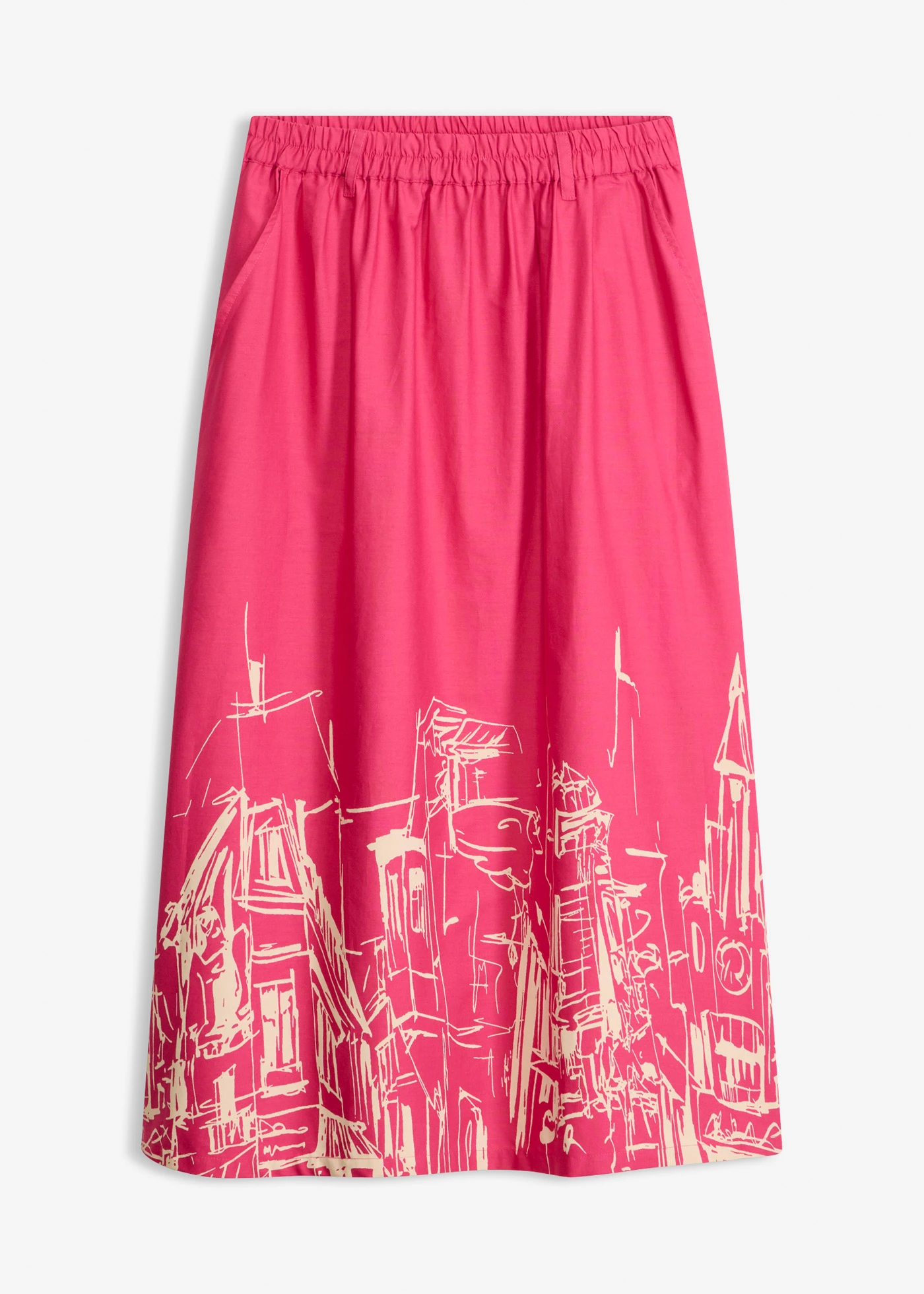 Midi szoknya tiszta bio-pamutból • pinklady/kavicsbézs grafikai mintás • bonprix áruház