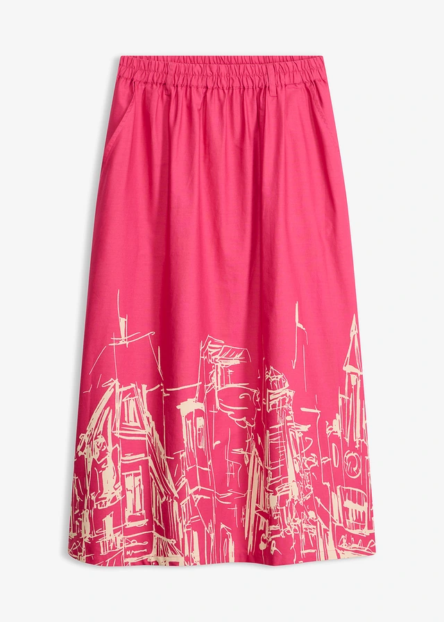 Midi szoknya tiszta bio-pamutból • pinklady/kavicsbézs grafikai mintás • bonprix áruház