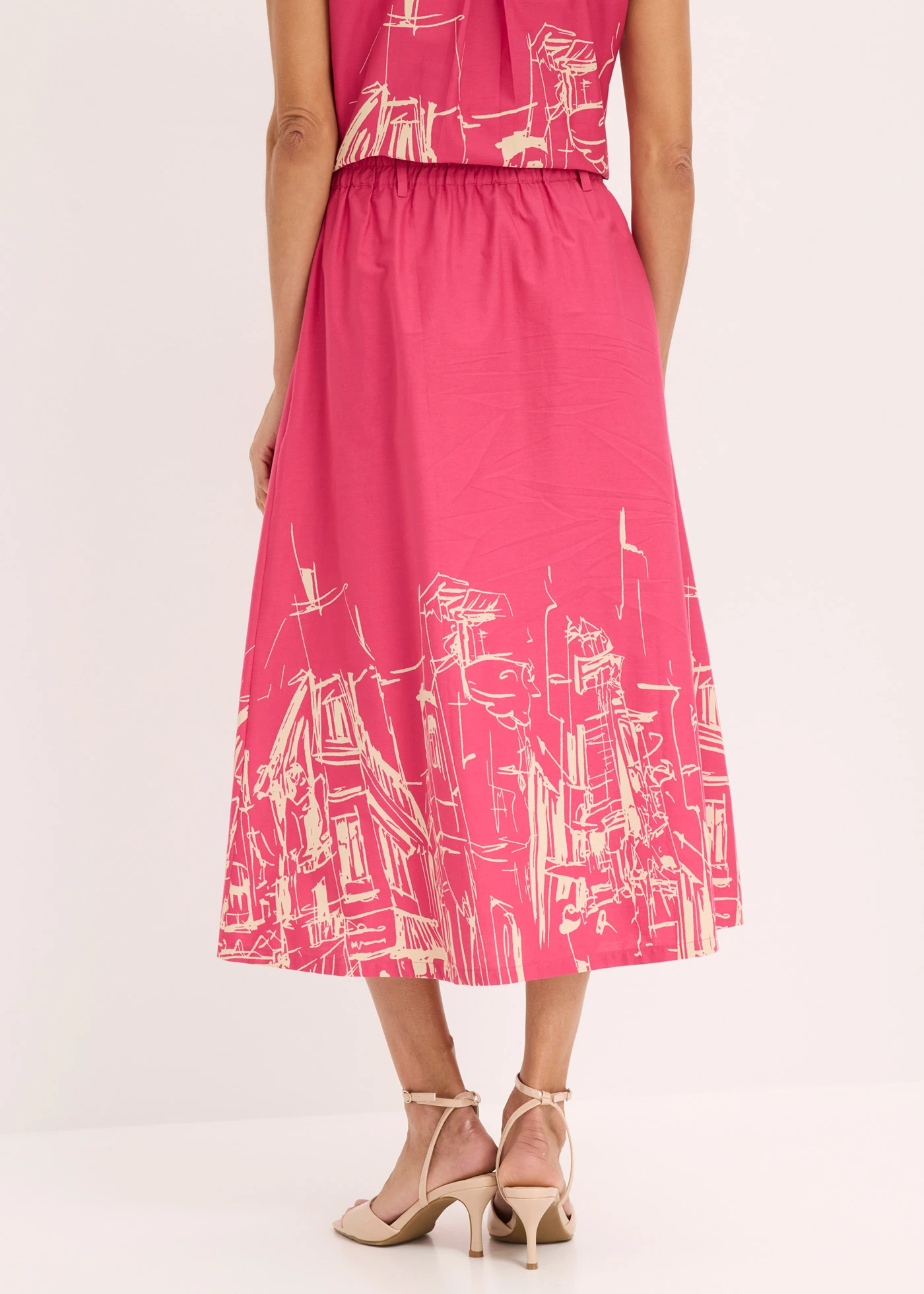 Spódnica midi z czystej bawełny organicznej • różowy „pink lady” - szarobeżowy • sklep bonprix