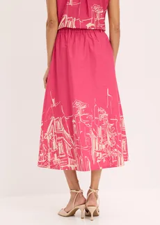 Fustă midi 100% din bumbac organic • roz-pinklady/bej-prund cu imprimeu • magazin bonprix