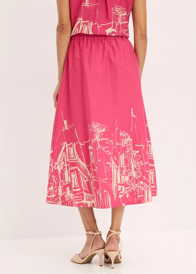 Midirok van puur biologisch katoen, Kleur: pinklady/kiezelgrijs grafische print