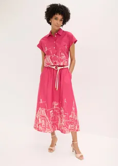 Fustă midi 100% din bumbac organic • roz-pinklady/bej-prund cu imprimeu • magazin bonprix