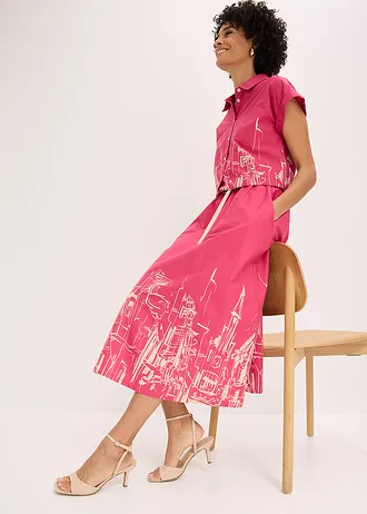 Spódnica midi z czystej bawełny organicznej • różowy „pink lady” - szarobeżowy • sklep bonprix