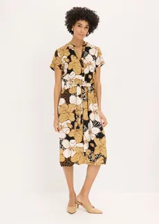 Robe en viscose avec ceinture à nouer, Couleur: noir-new beige floral