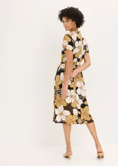 Robe en viscose avec ceinture à nouer, Couleur: noir-new beige floral
