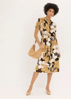 Robe en viscose avec ceinture à nouer, Couleur: noir-new beige floral