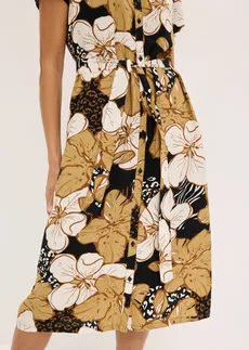 Robe en viscose avec ceinture à nouer • noir-new beige floral • Boutique bonprix