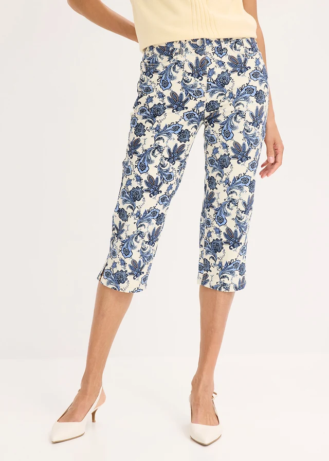 Capri broek van stretchkatoen • natuurbeige-donkerblauw paisley • product-page.page-title-suffix