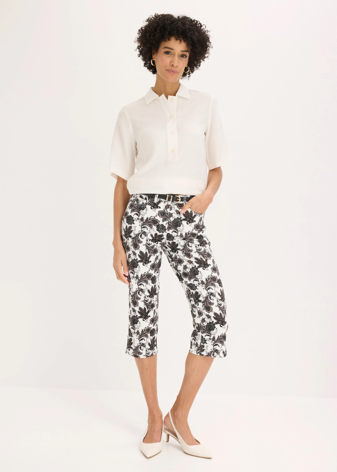 Pantalon corsaire en coton extensible • écru/noir paisley • product-page.page-title-suffix