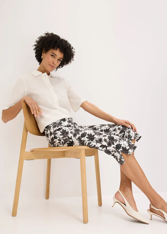 Pantalon corsaire en coton extensible • écru/noir paisley • product-page.page-title-suffix