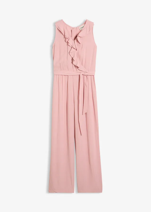 Jumpsuit van gestructureerde crinkle, Kleur: asroze