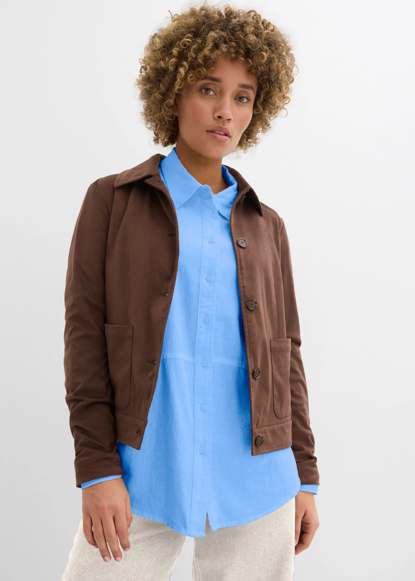 Bluzka oversize z mieszanki lnu • niebieski • sklep bonprix