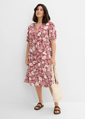Robe douce en jersey viscose, Couleur: rouge désert-écru imprimé