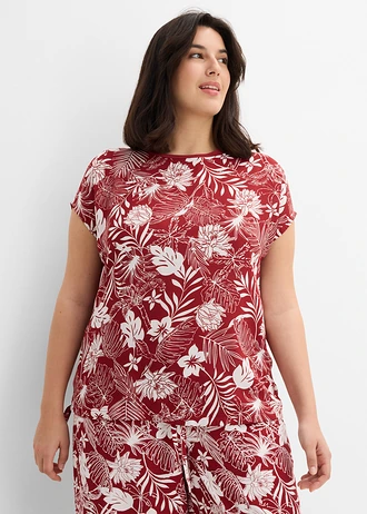 T-shirt en jersey viscose, Couleur: devant : rouge désert-écru imprimédos : rouge désert uni