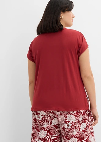 T-shirt en jersey viscose, Couleur: devant : rouge désert-écru imprimédos : rouge désert uni