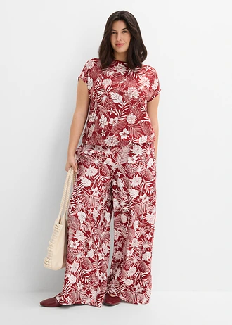 T-shirt en jersey viscose, Couleur: devant : rouge désert-écru imprimédos : rouge désert uni