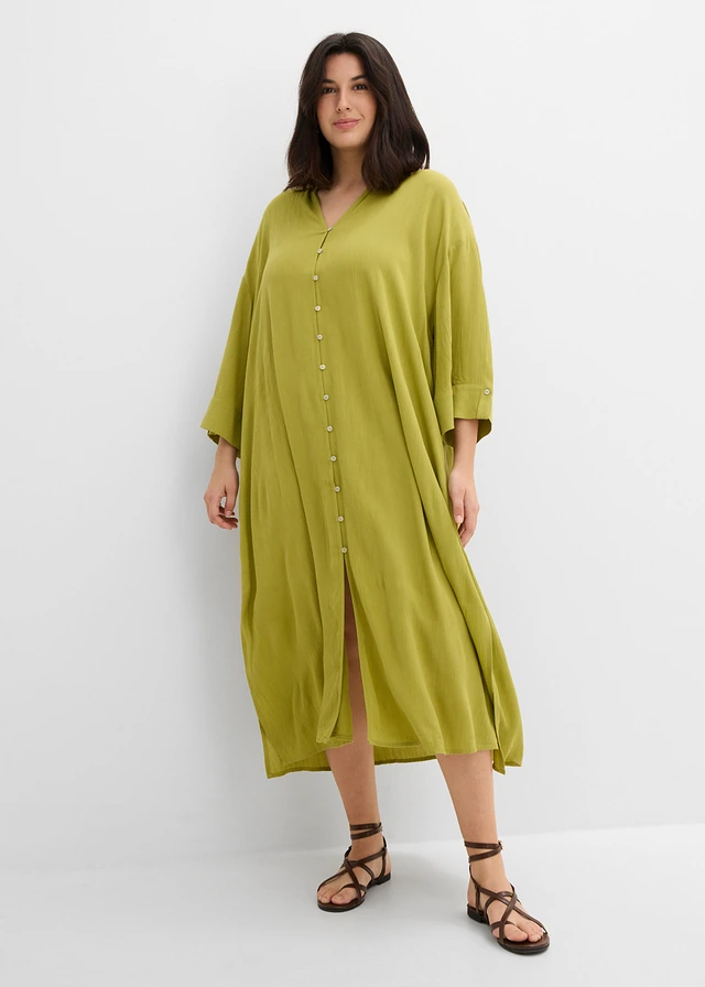 Robe caftan en viscose fluide, Couleur: vert cactus