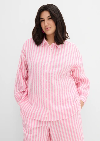 Mousseline overhemdblouse van puur katoen, Kleur: roze-wolwit gestreept