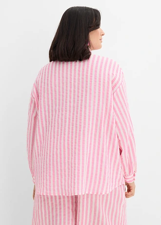 Mousseline overhemdblouse van puur katoen, Kleur: roze-wolwit gestreept