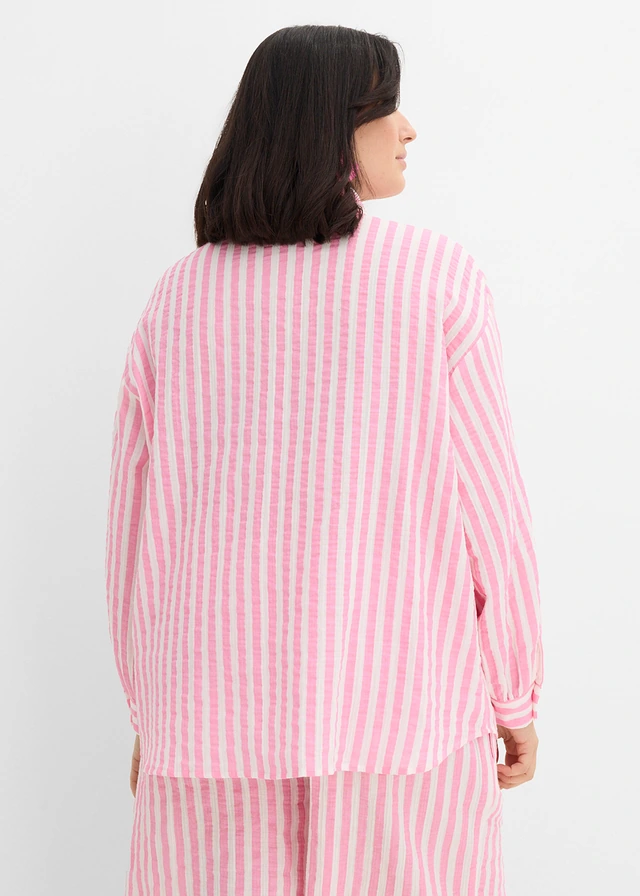 Mousseline overhemdblouse van puur katoen, Kleur: roze-wolwit gestreept