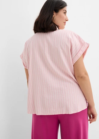 Chemisier manches courtes, Couleur: rose clair-rose rayé