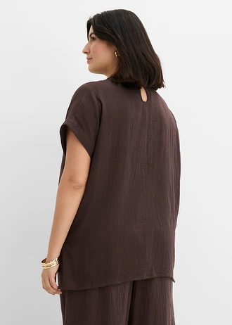 Blouse van zachte mousseline, Kleur: donkerbruin