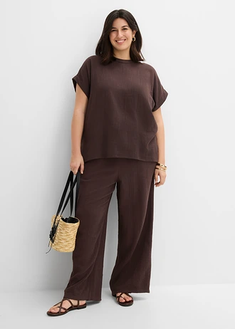 Blouse douce en gaze de coton, Couleur: marron foncé