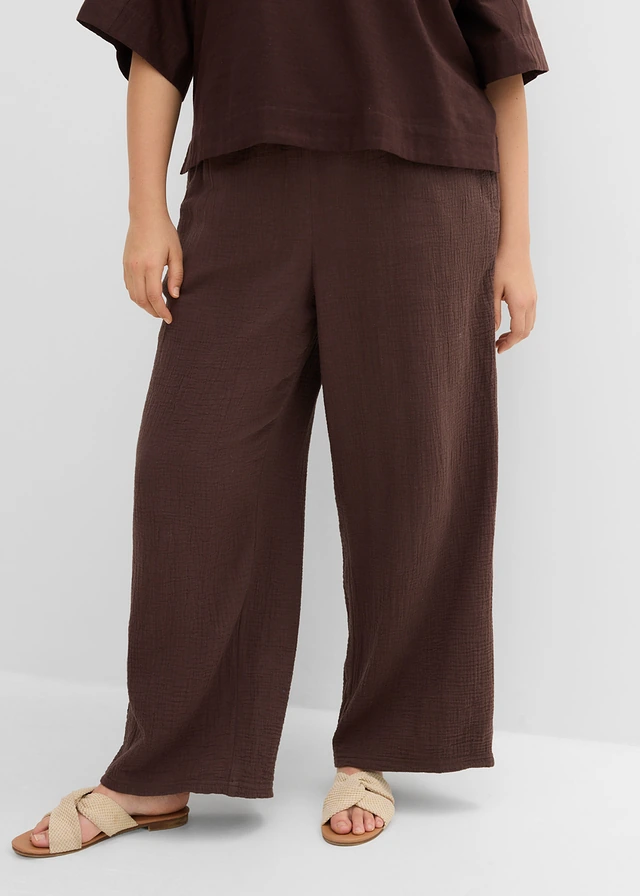 Pantalon doux en gaze de coton, Couleur: marron foncé