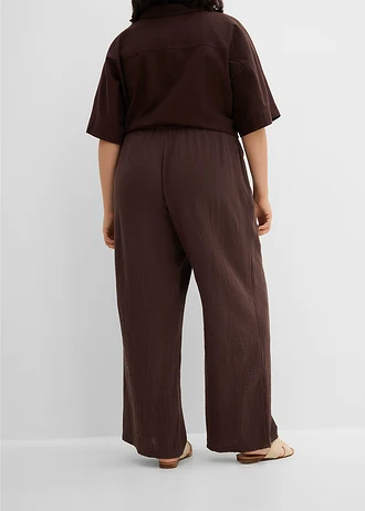 Pantalon doux en gaze de coton, Couleur: marron foncé