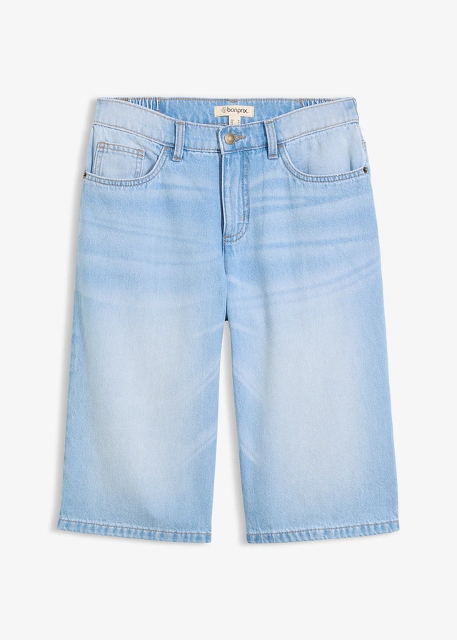 Farmer bermuda, Mid Waist • középkék denim, használt hatású • bonprix áruház