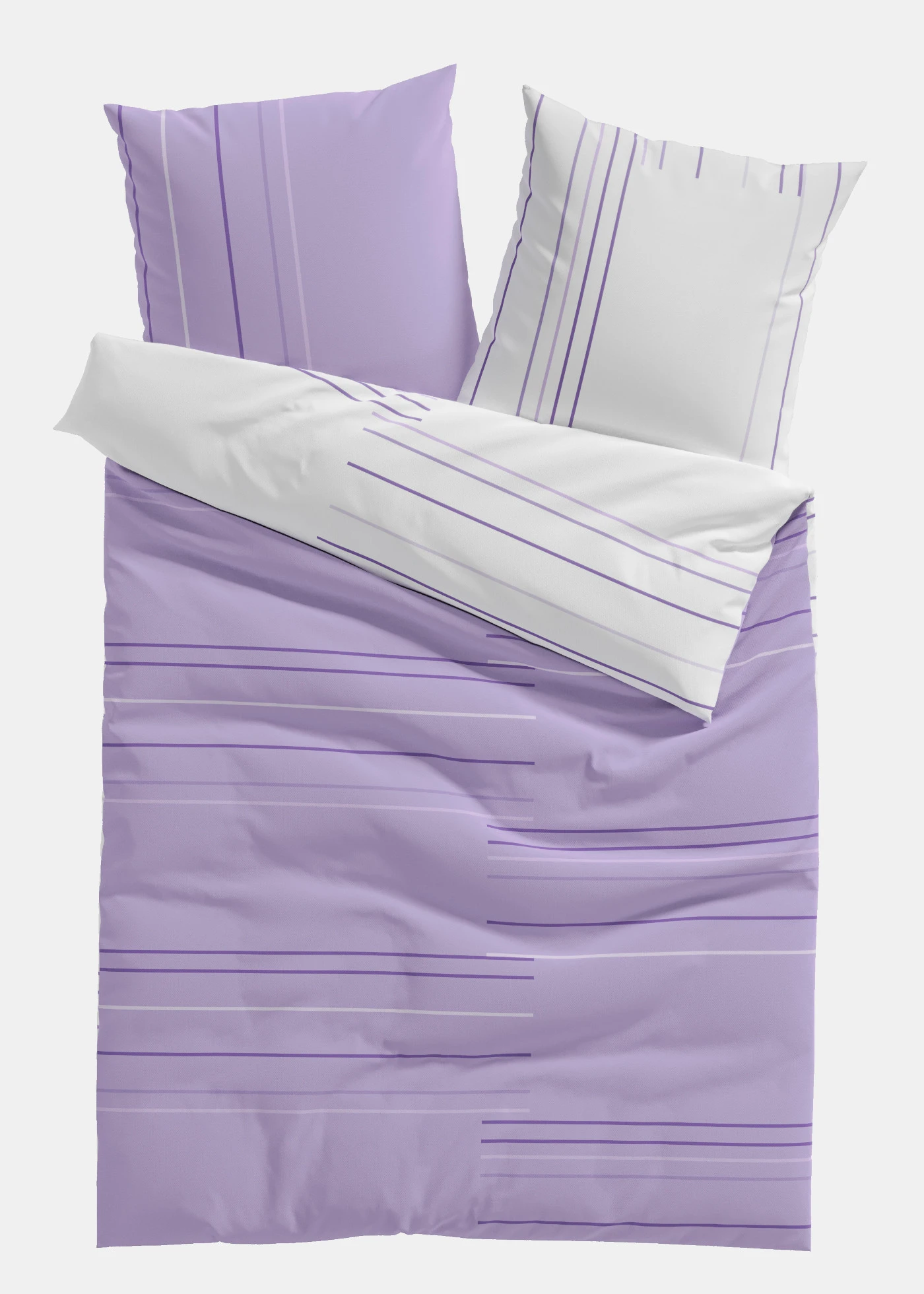 Lenjerie de pat reversibilă din material cu bumbac • lila deschis/alb dungat • magazin bonprix