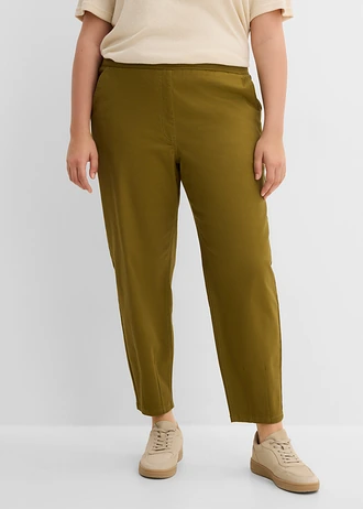 Pantaloni tip balon din twill din mix de bumbac și elastan, culoare: verde-natur
