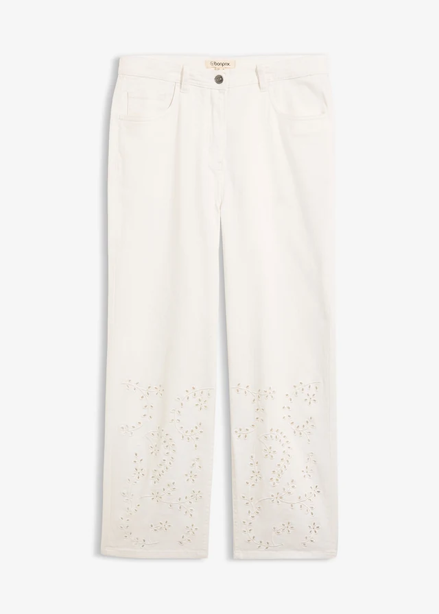 Pantaloni din twill cu Broidery Anglaise • ecru • magazin bonprix