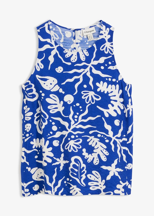 Top sans manches en viscose fluide • bleu cobalt-écru imprimé • product-page.page-title-suffix